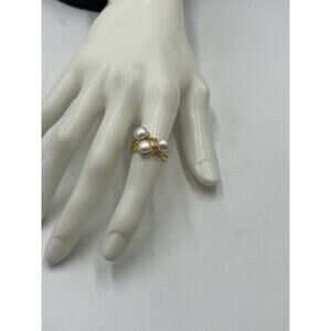 AMBER SCEATS Aerin triple band 3 FW Pearls 925 Gold‎ 24 K plated Ring 6.75 New
